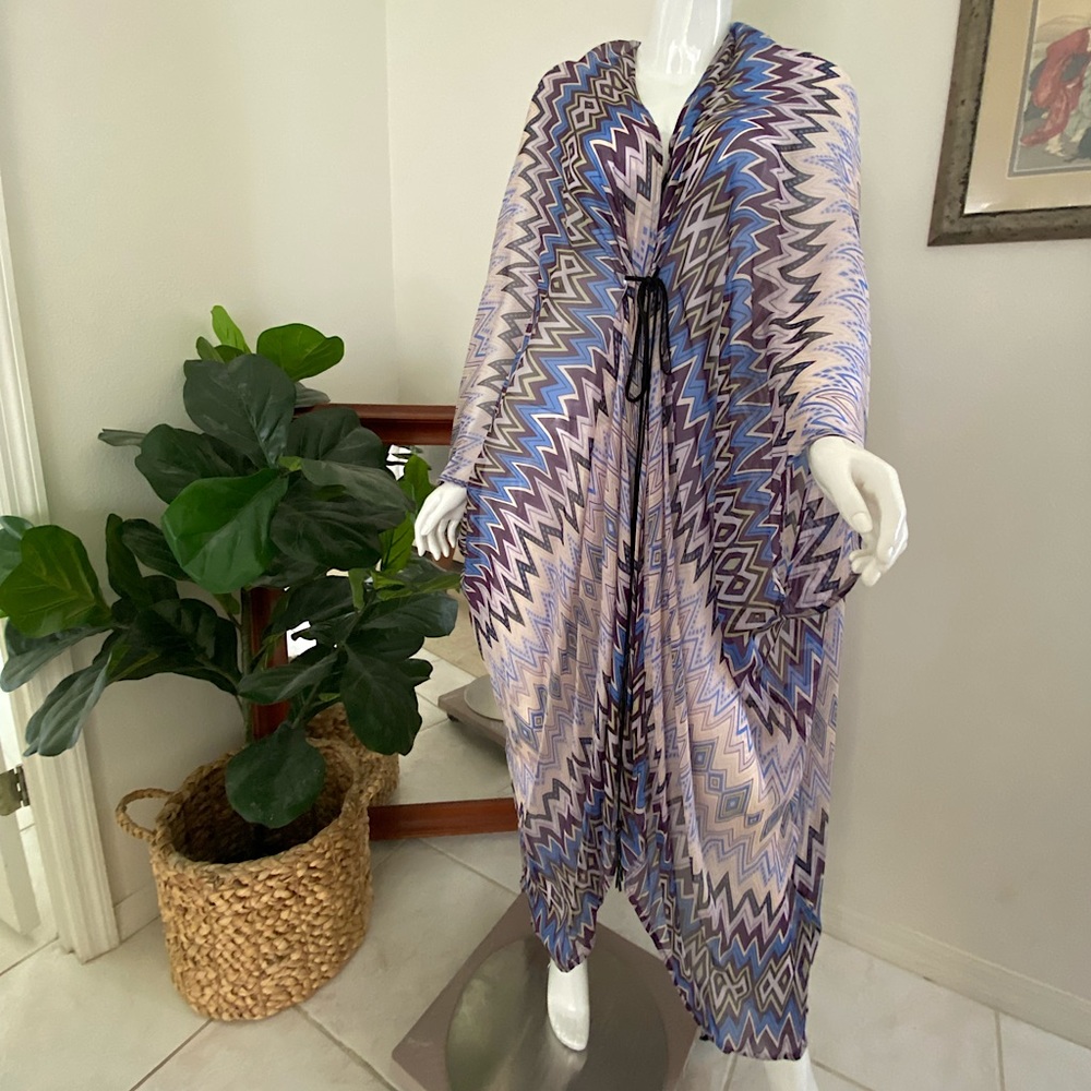 Beautiful 100% silk open caftan robe w/waist tie